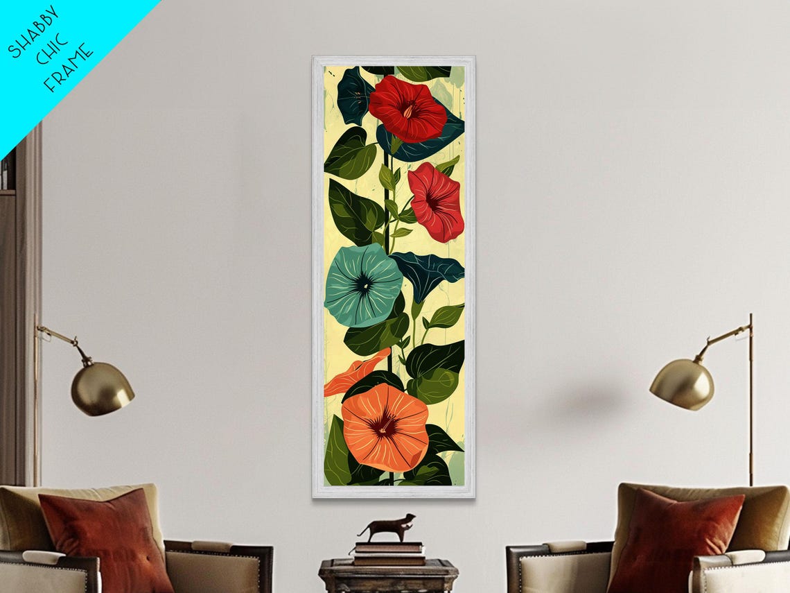 Japanese Morning Glory Vine With Red Teal Blossoms Ukiyo E Art Poster - Image 2