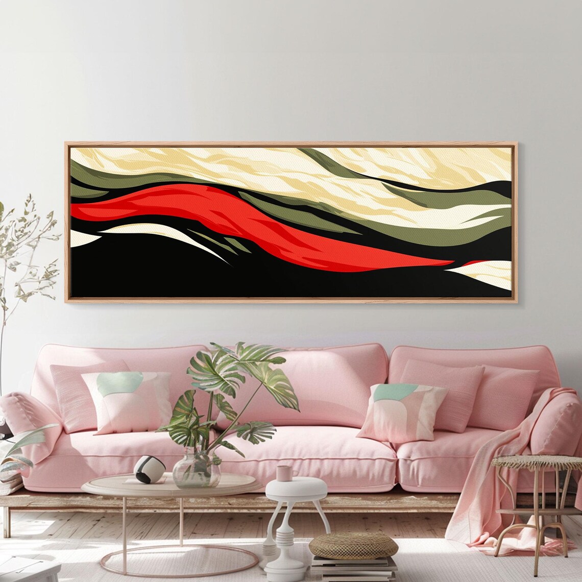 Moody Abstract Painting Print Waves Panoramic Extra Wide Wall Art Red Black And Green Wall Art Modern Art - Image 5