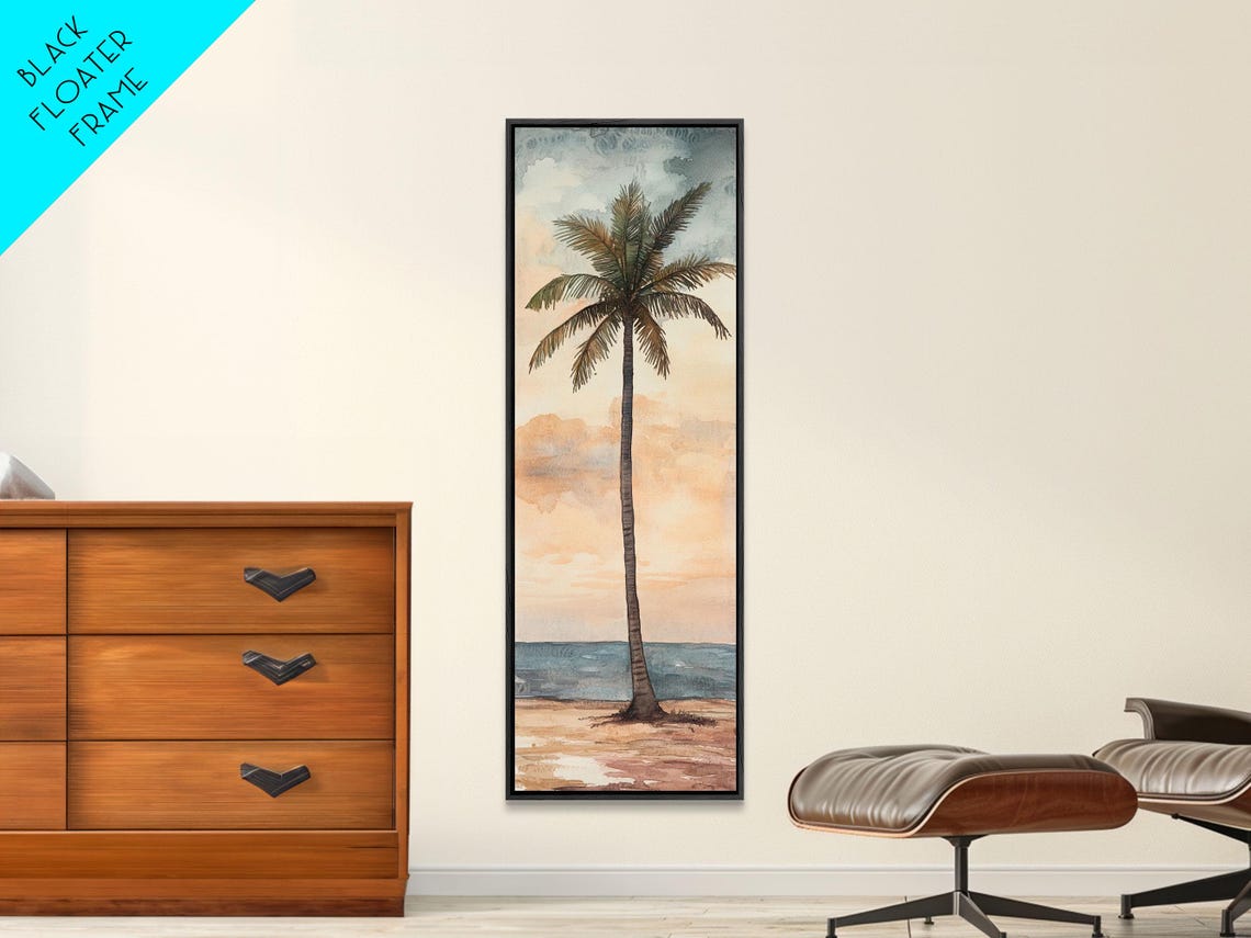 Framed Print Coastal Palm Tree Art Sunset Beach Scene Tropical Coastal Wall Art Nautical Decor Skinny Wall Art Gift Idea - Image 3