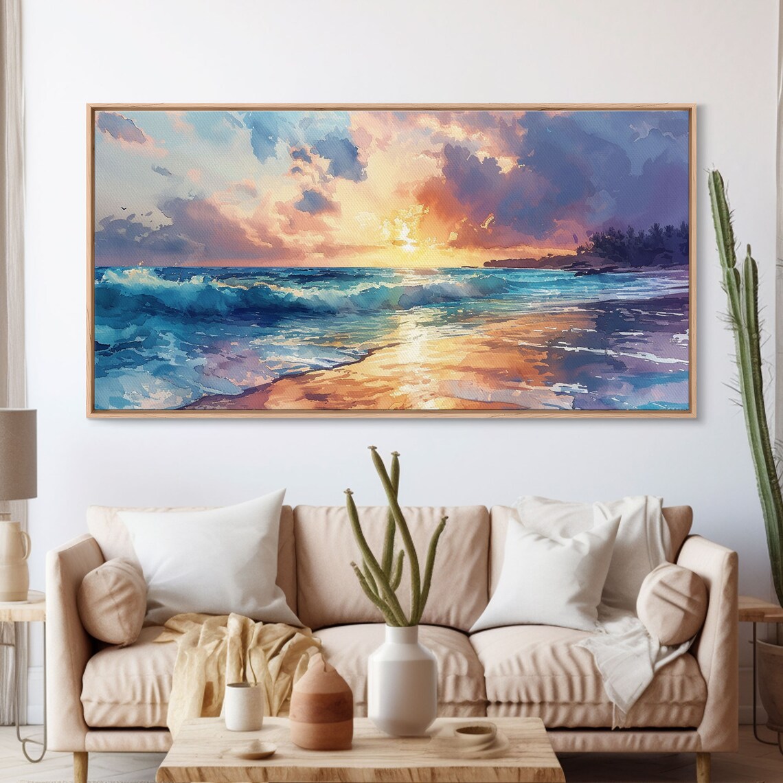 Boho Beach At Sunset, Coastal Ocean Wave Art Print - Image 3
