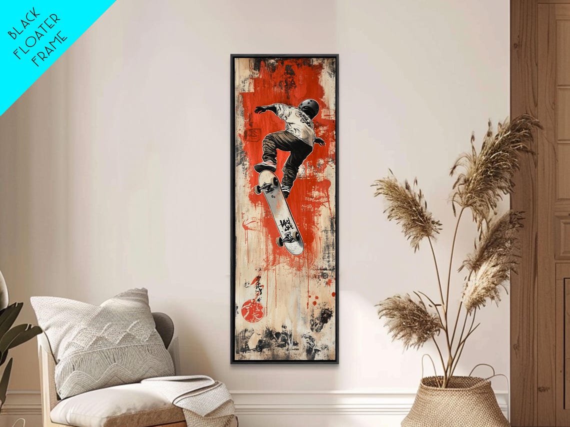 Skateboarder Midair Trick Red Black Graffiti Style Urban Poster - Image 6