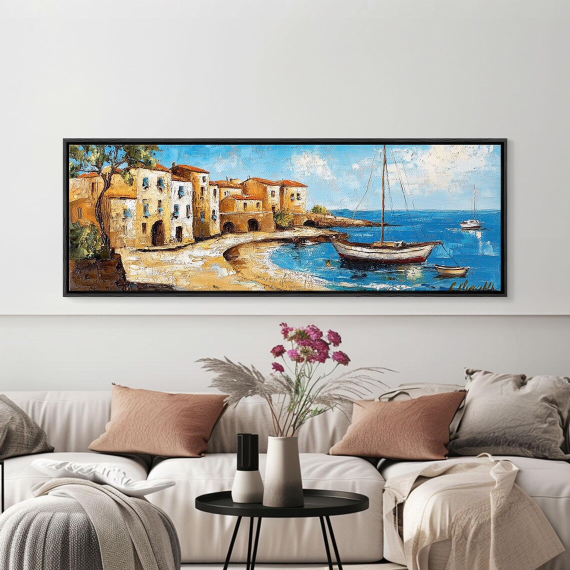 Retro Italian Villa Beach Painting Amalfi Coast Italy Landscape Painting Print Framed Print Coastal Decor Vintage Lakehouse Art - Image 2