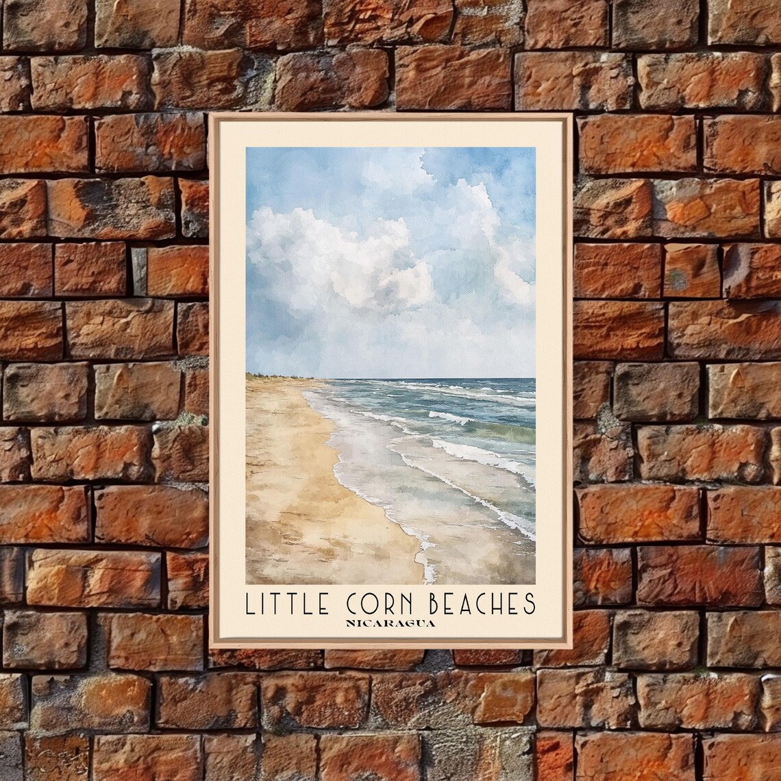 Little Corn Island Nicaragua Sandy Beach Gentle Waves Watercolor Poster - Image 5