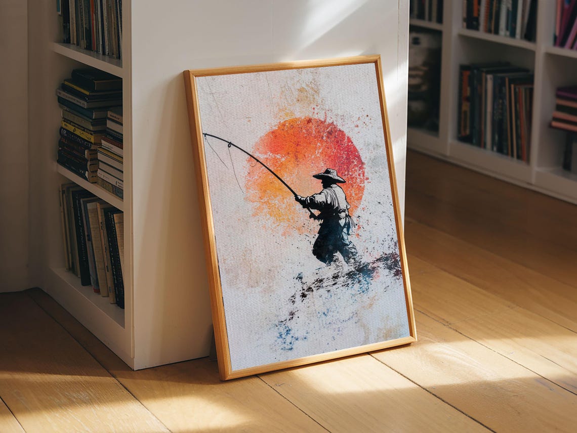 Fisherman Gift Idea Fisherman Painting Print Retro Wabi Sabi Fisherman Painting Gift For Fisher Fishing Gift Gift For Dad Nuevart - Image 4