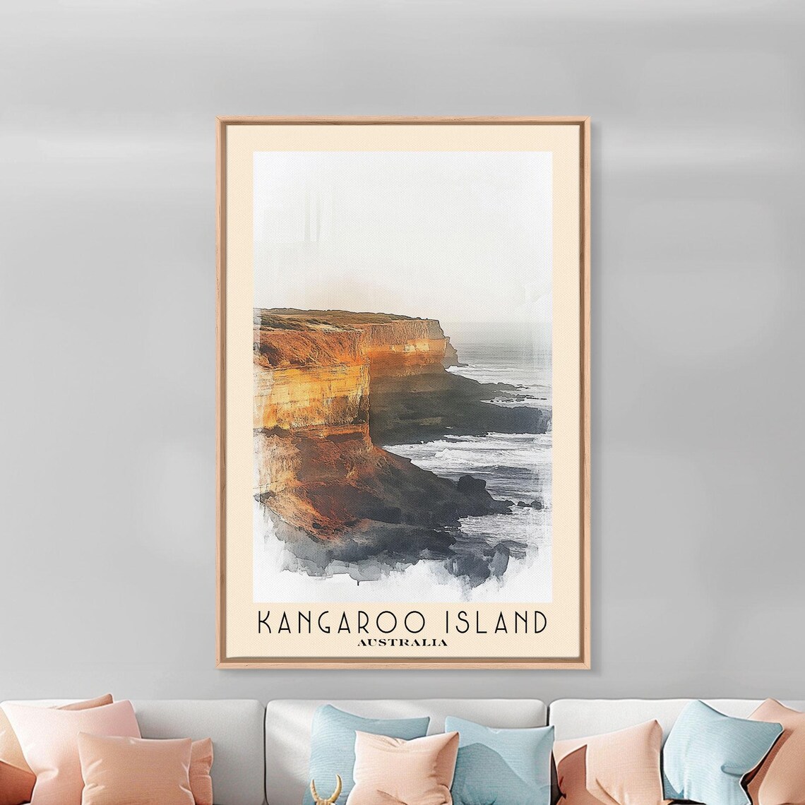 Kangaroo Island Australia Golden Sea Cliffs Wave Crash Watercolor Poster - Image 3