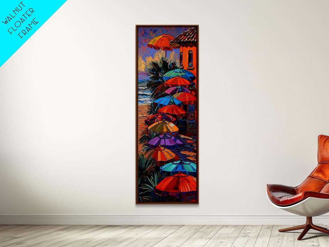 Colorful Beach Umbrellas Tropical Sand Terracotta Building Travel Poster - Image 3