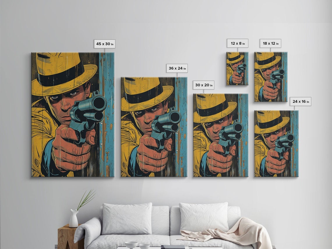 Hardboiled Detective Yellow Fedora Revolver Pulp Noir Comic Wall Art - Image 2