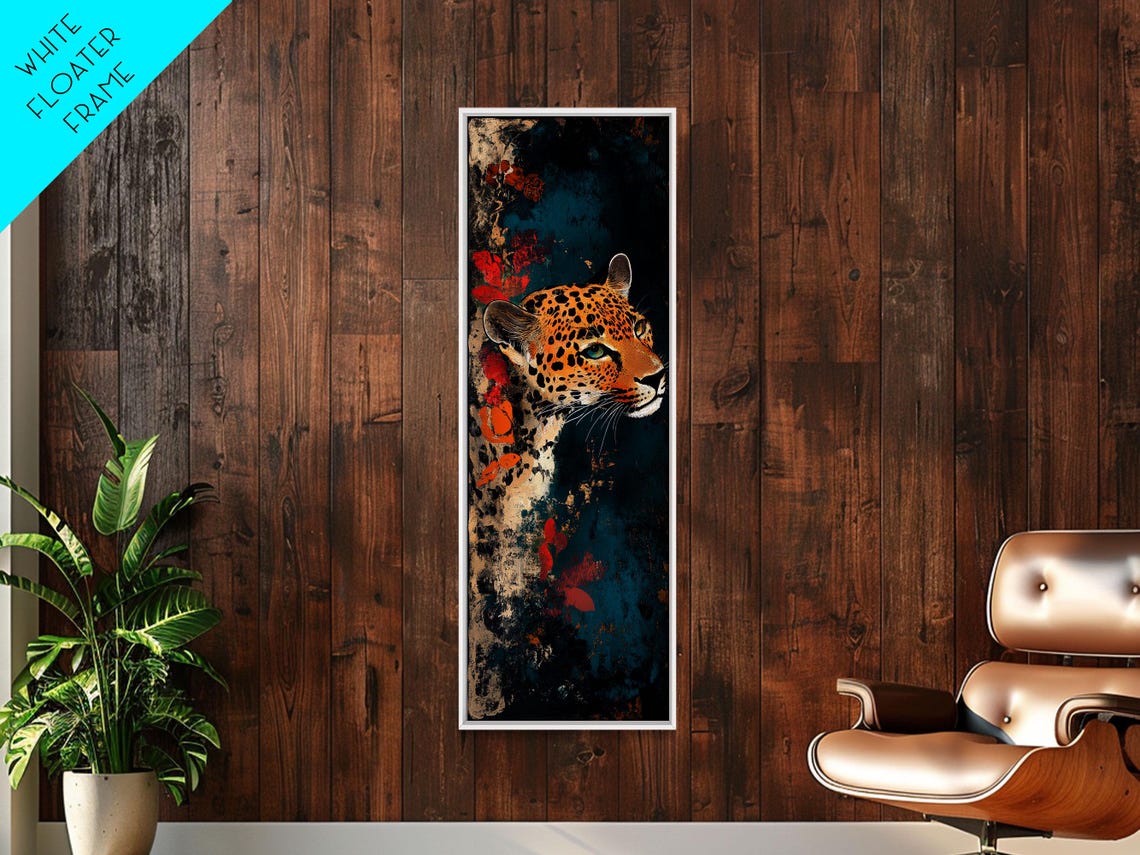 Leopard Portrait Dark Moody Red Accent Elegant Wildlife Art Poster - Image 4
