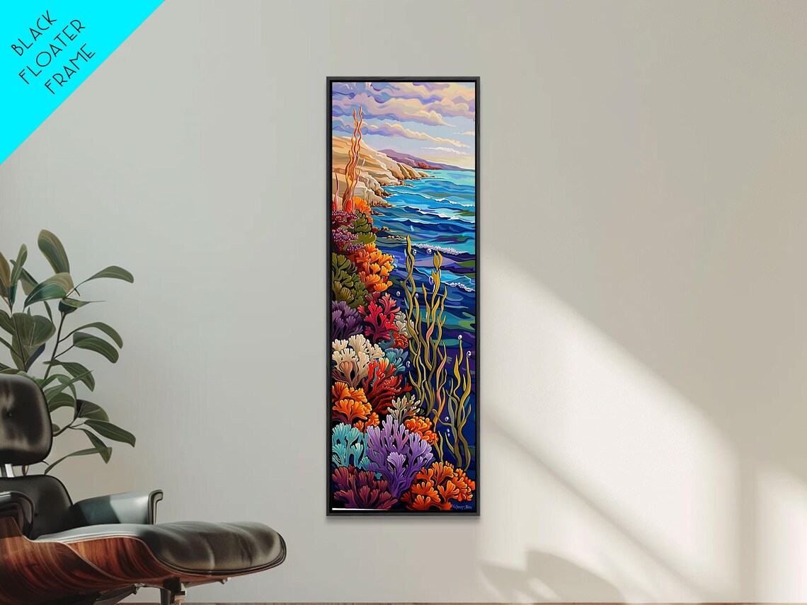 Colorful Coral Reef Ocean Cliffs Sunset Seascape Vertical Travel Poster - Image 4