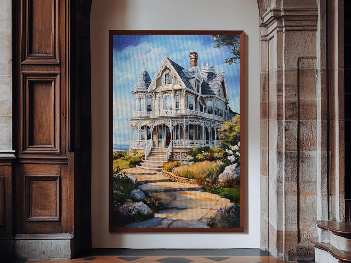 Victorian Queen Anne House Painting Garden Stone Path Home Poster - Image 6