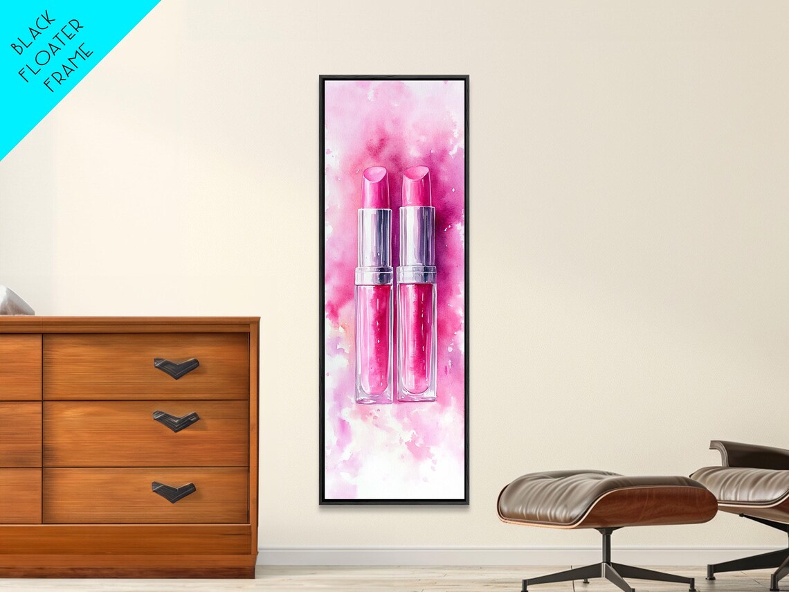 Pink Lipstick Duo Watercolor Beauty Cosmetic Painting Poster - Image 4
