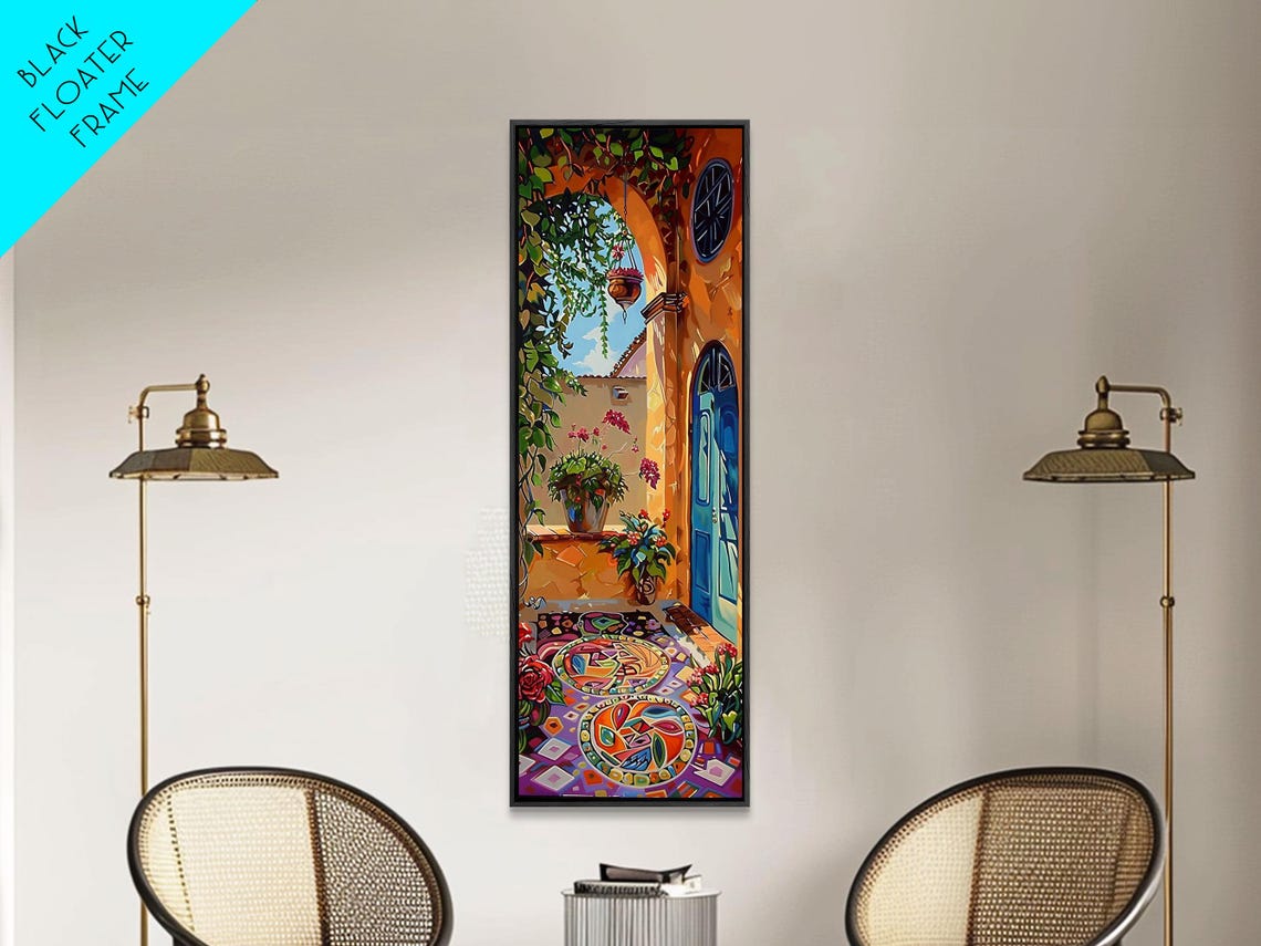 Spanish Courtyard Archway With Potted Plants Impasto Tile Door Poster - Image 4