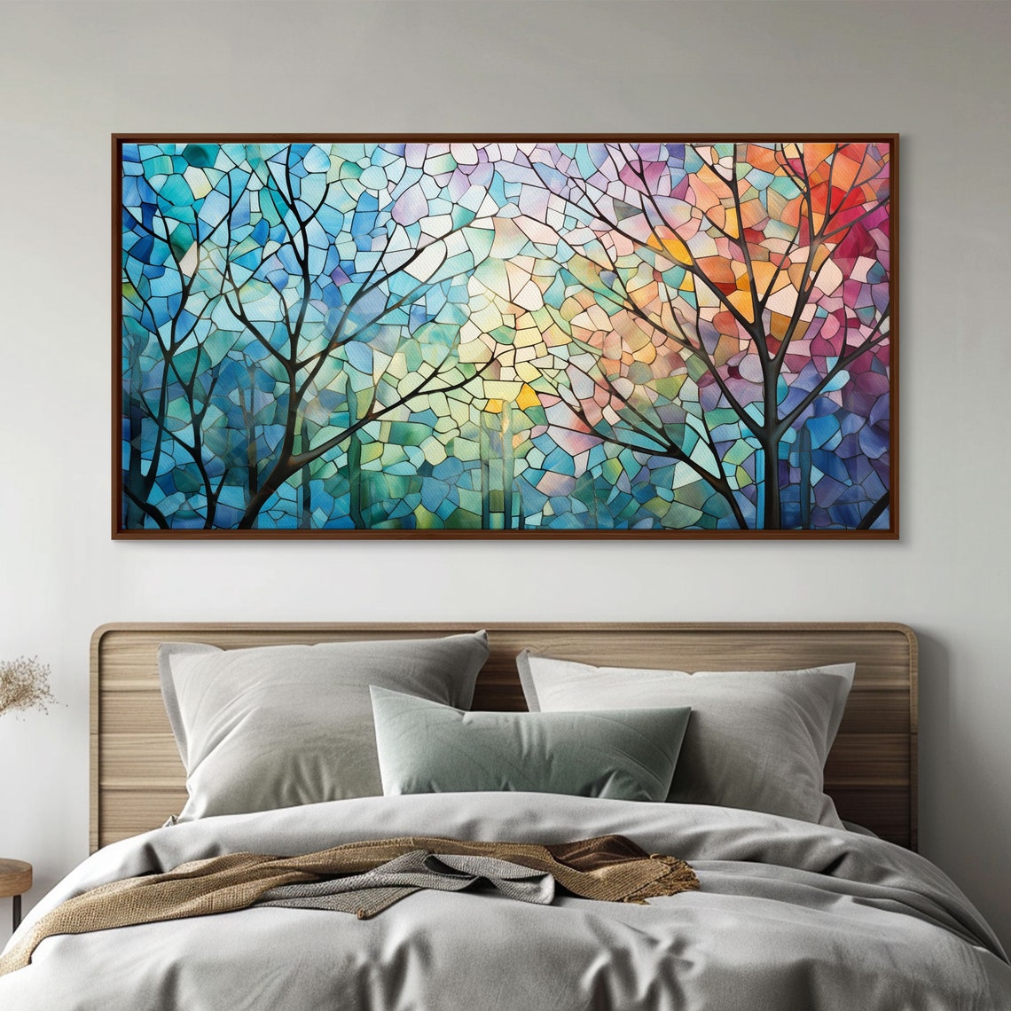Rainbow Mosaic Tree Branches Stained Glass Panoramic Abstract Poster - Image 5