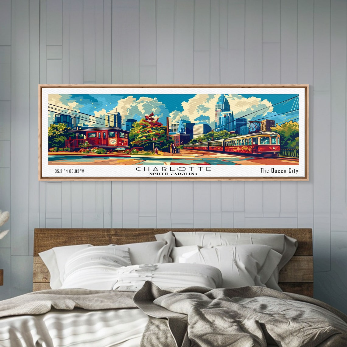 Charlotte North Carolina Panoramic Red Trolley Skyline Vintage Poster - Image 3