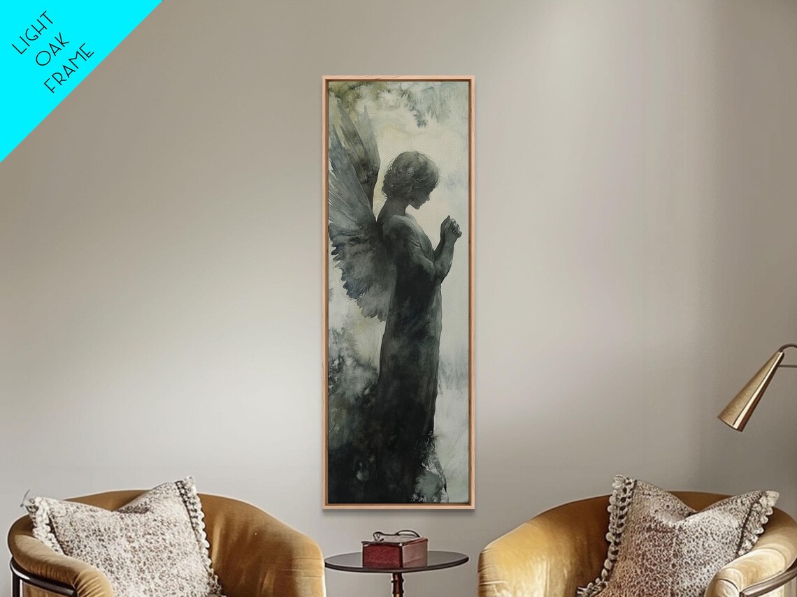 Praying Angel Wings Dark Watercolor Moody Spiritual Figure Art Poster - Image 4