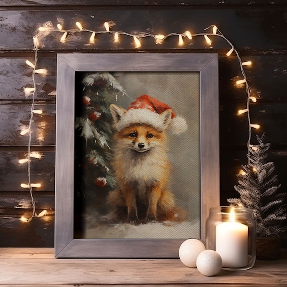 Cute Christmas Red Fox Farmhouse Christmas Decor Fawn Dressed For Christmas Xmas Decor Christmas Wall Art Holiday Decorations