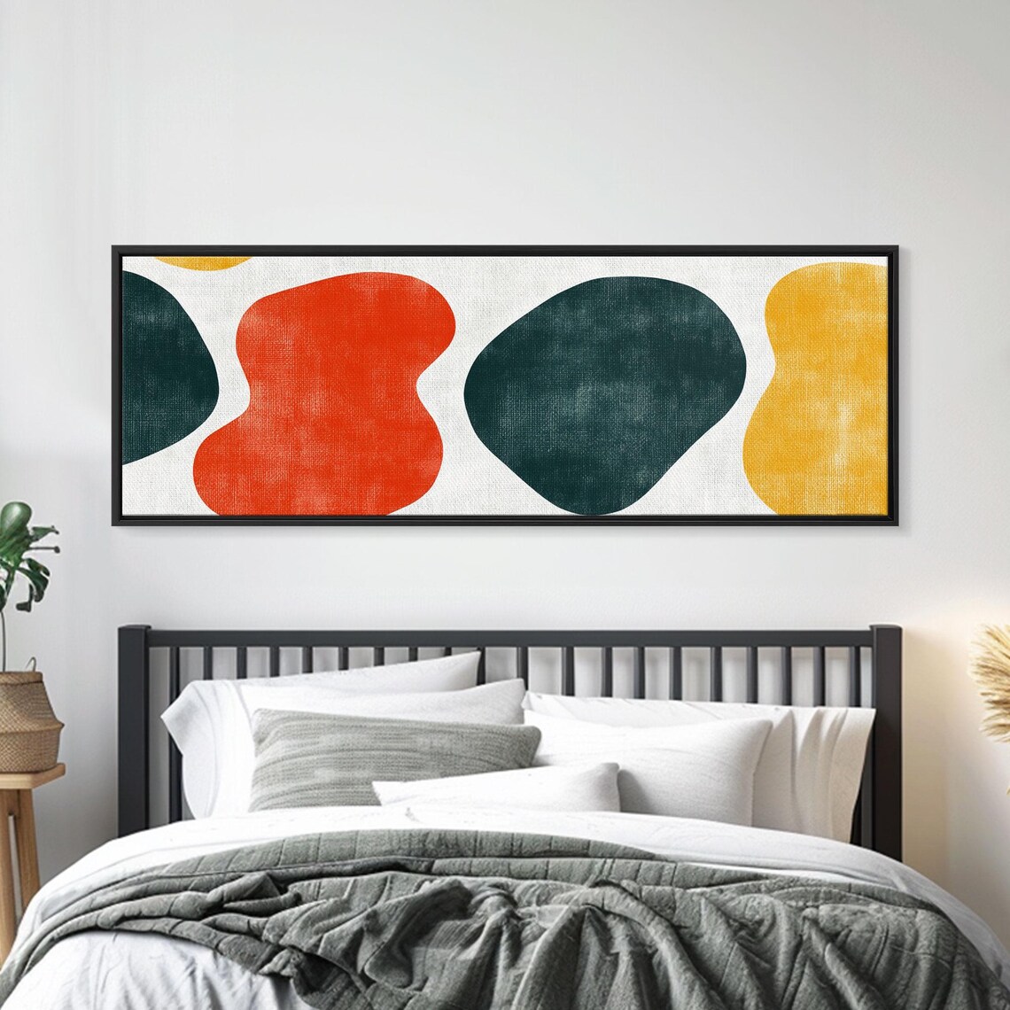 Navy Blue And Orange Splotches Framed Mid Century Modern Abstract Wall Art Wood Frame Ready To Hang - Image 4