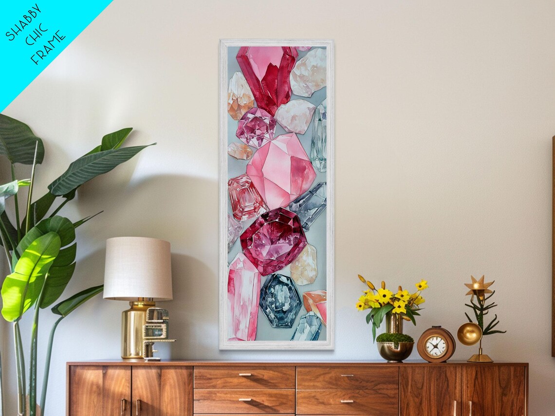 Pink And Blue Gemstones Watercolor Crystal Abstract Luxury Wall Art - Image 3
