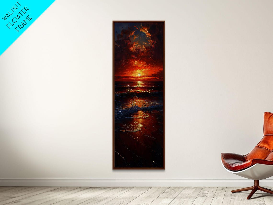 Fiery Sunset Beach Ocean Reflection Dramatic Waves Wall Print - Image 4