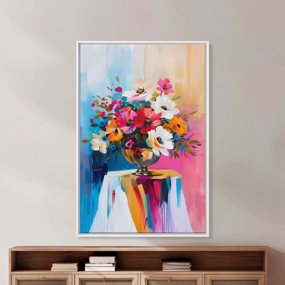 Colorful Flower Bouquet In Vase Pink Blue Modern Floral Poster - Image 5