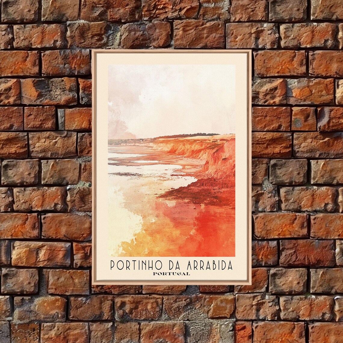 Portinho da Arrabida Portugal Glowing Red Cliffs Watercolor Travel Poster - Image 4