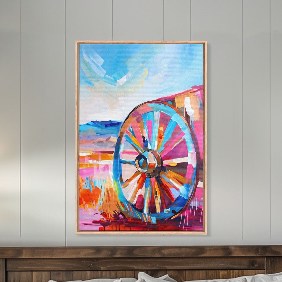 Rustic Wagon Wheel In Rainbow Abstract Colors Modern Art Poster - Image 5
