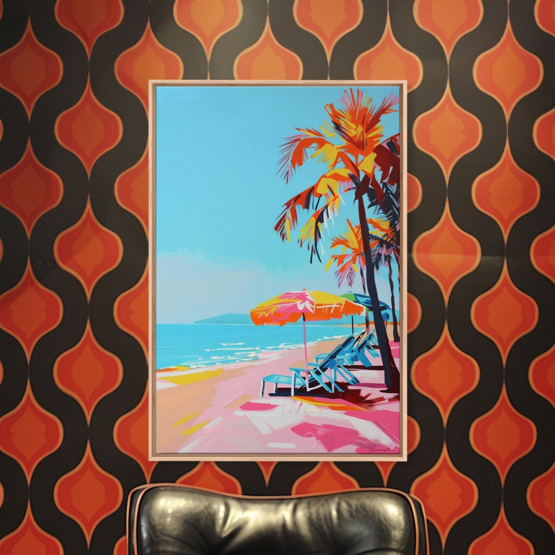 Palm Trees And Sun Loungers Tropical Beach Paradise Wall Art - Image 3