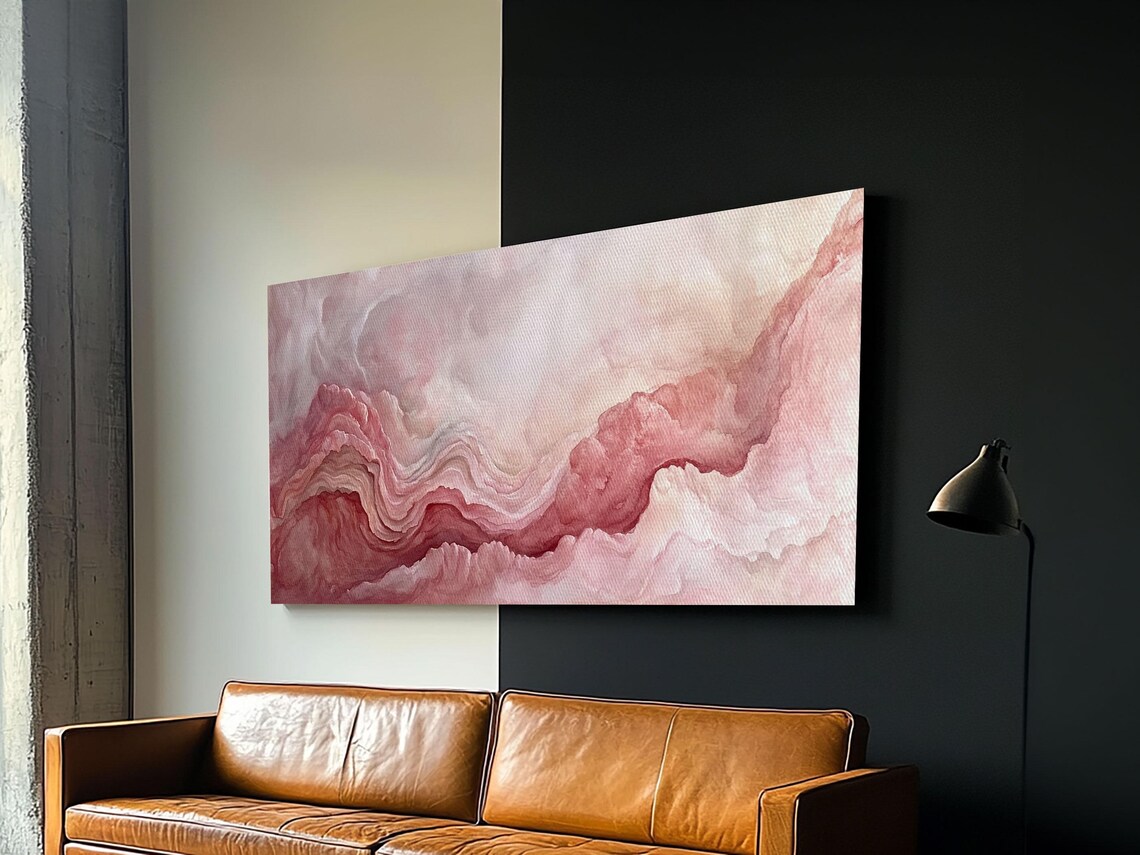 Pink Geode Mineral Layers Abstract Watercolor Moody Panoramic Wall Art - Image 6