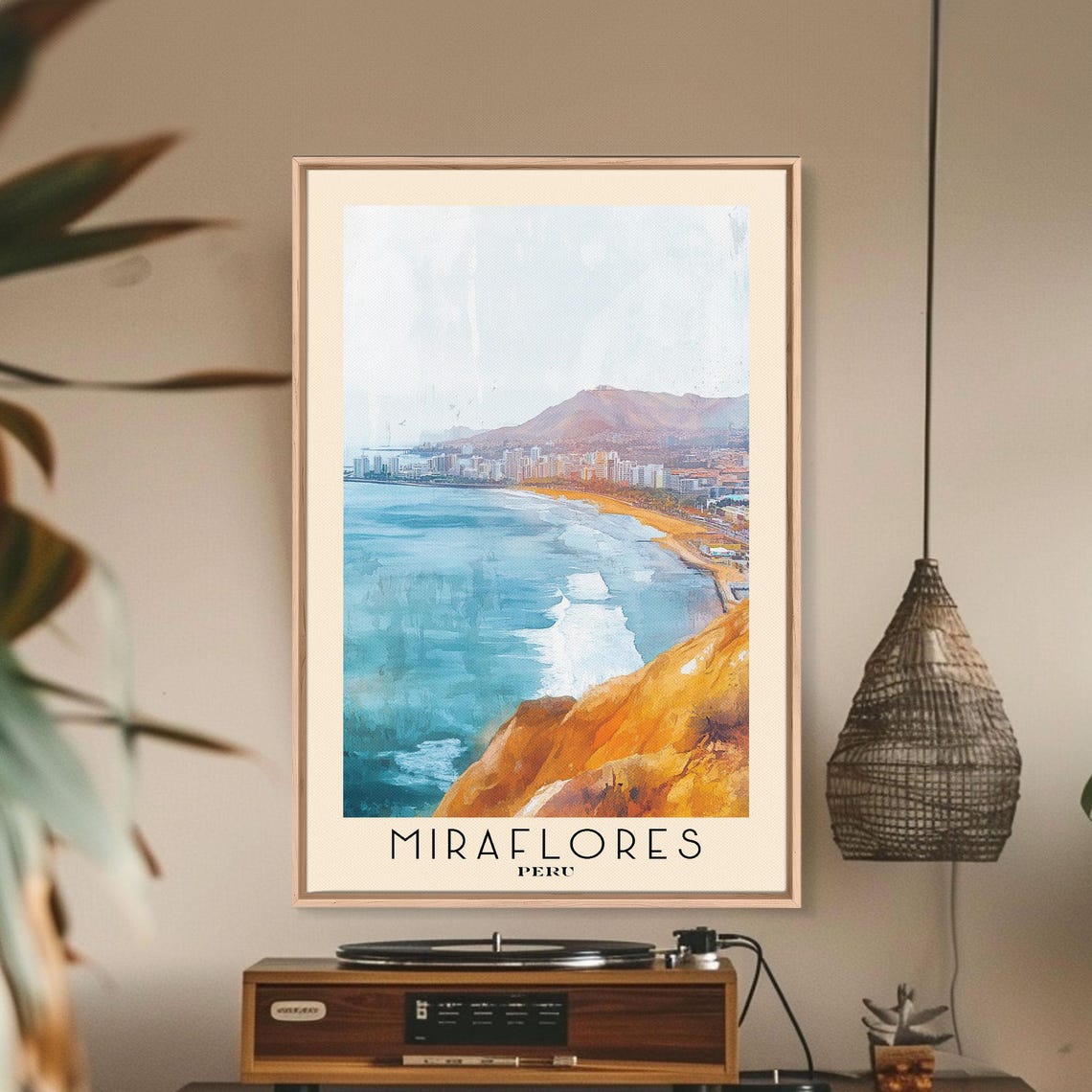 Miraflores Peru Coastal Cliffs City Skyline Sunset Watercolor Poster - Image 2