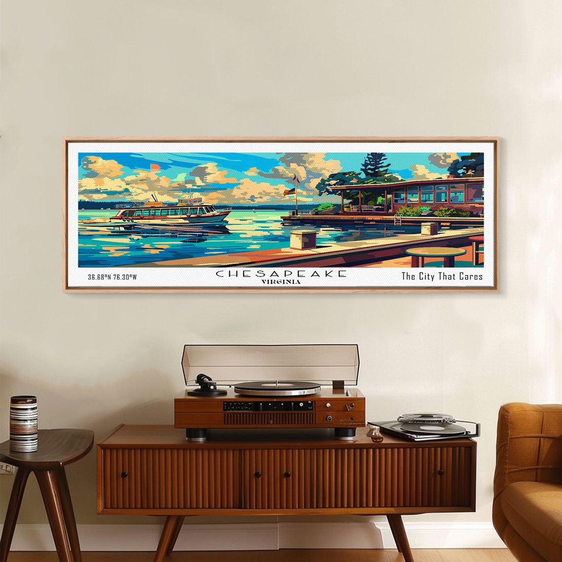 Chesapeake Virginia Panoramic Waterfront Ferry Marina Sunset Poster