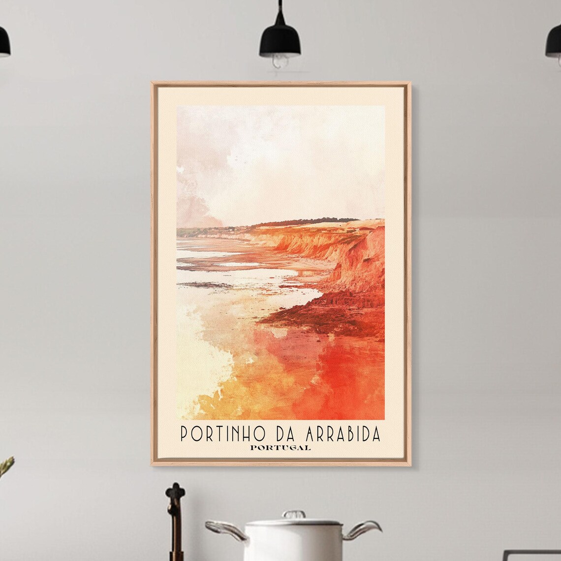 Portinho da Arrabida Portugal Glowing Red Cliffs Watercolor Travel Poster - Image 6