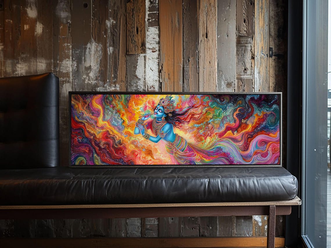 Lord Krishna Colorful Cosmic Panoramic Spiritual Indian Art Poster - Image 5