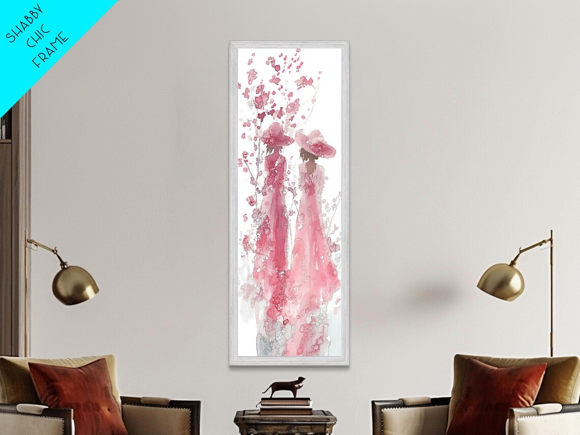 Two Women In Hats And Pink Dresses Watercolor Feminine Wall Art - Image 6