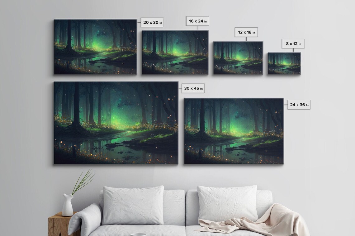 Fireflies In Forest Swamp Night, Nature Art Print - Image 2