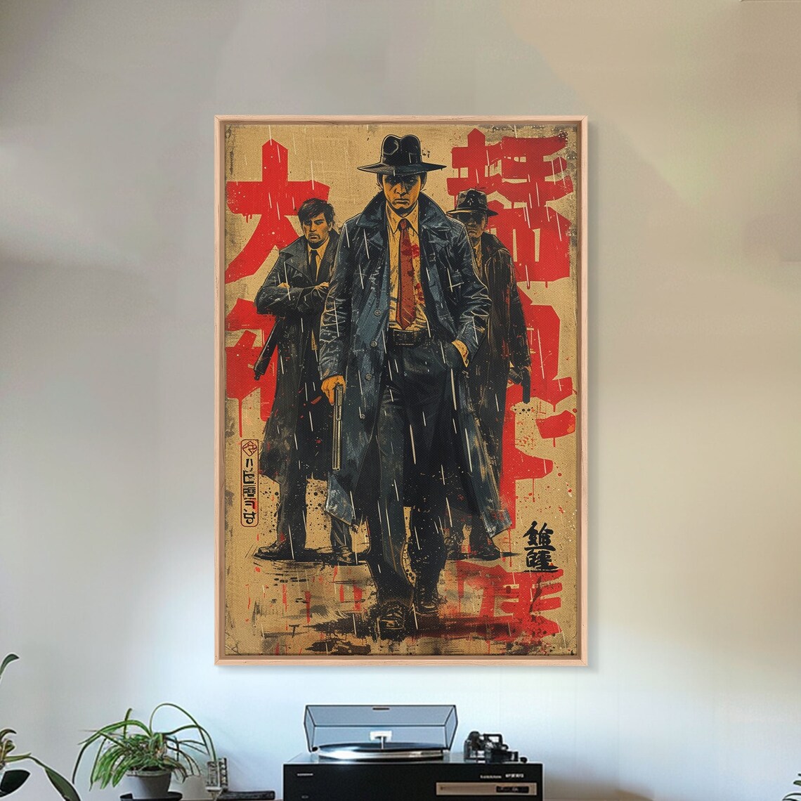 Japanese Noir Gangster Rain Trench Coat Detective Comic Wall Art