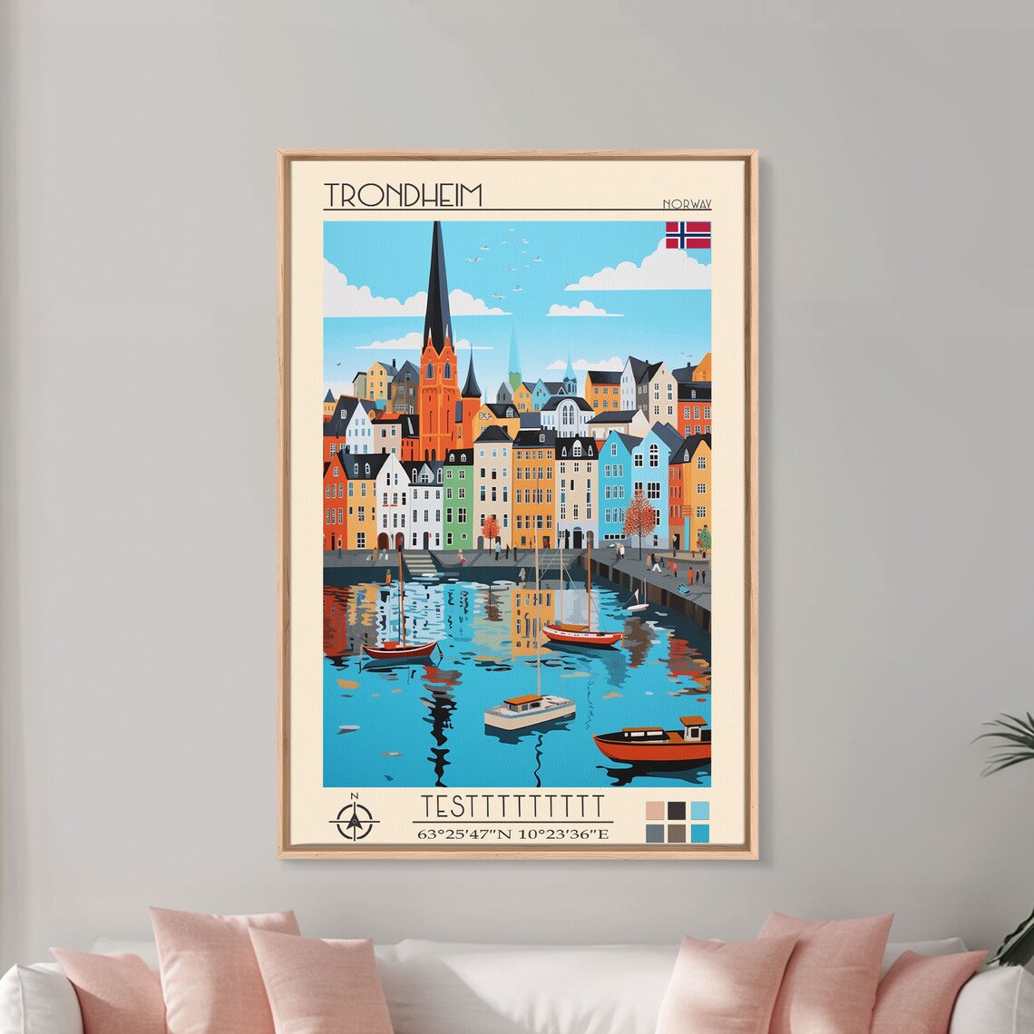 Trondheim Norway Colorful Harbor Wharf Houses View Travel Poster - Image 3
