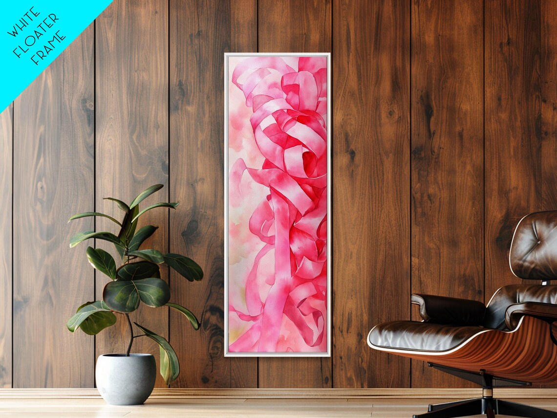 Pink Ribbons Print Abstract Feminine Wall Art Whimsical Vertical Decor Skinny Boho Gift Idea Light Pink Aesthetic - Image 6