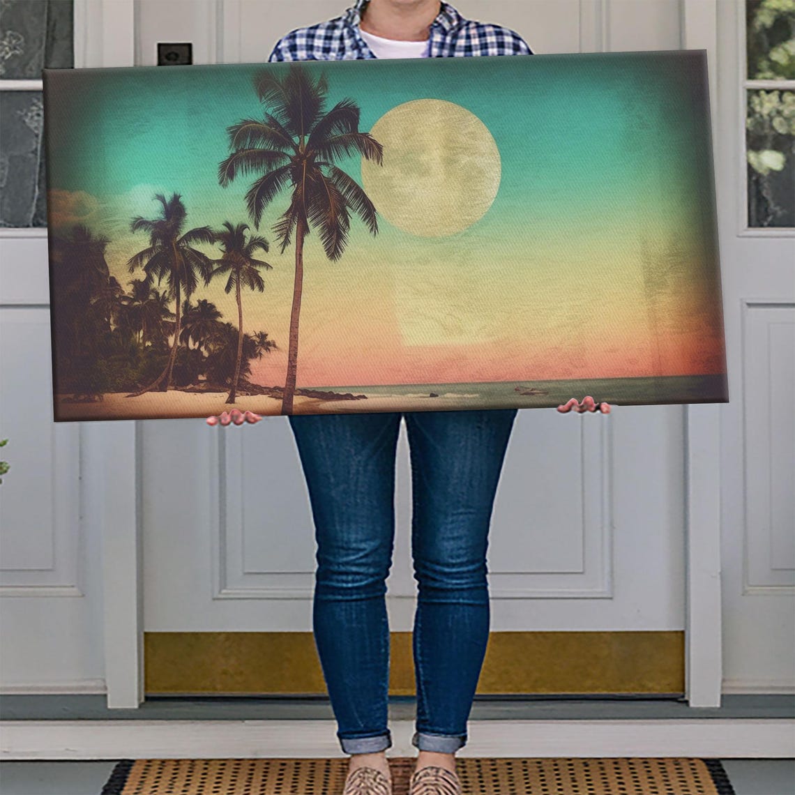 Sunset Over Beach Wall Decor Tropical Wall Art Palm Trees Art Panoramic Wall Decor Print Wall Art Framed Art - Image 4