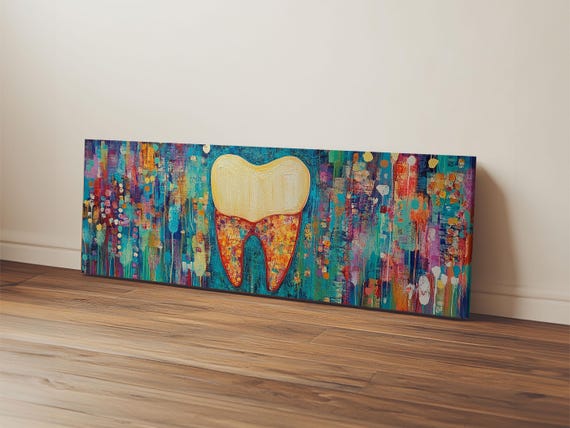 Print Abstract Dental Art Modern Colorful Wall Decor Bright Mosaic Horizontal Art Unique Guest Room Gift Idea Painting