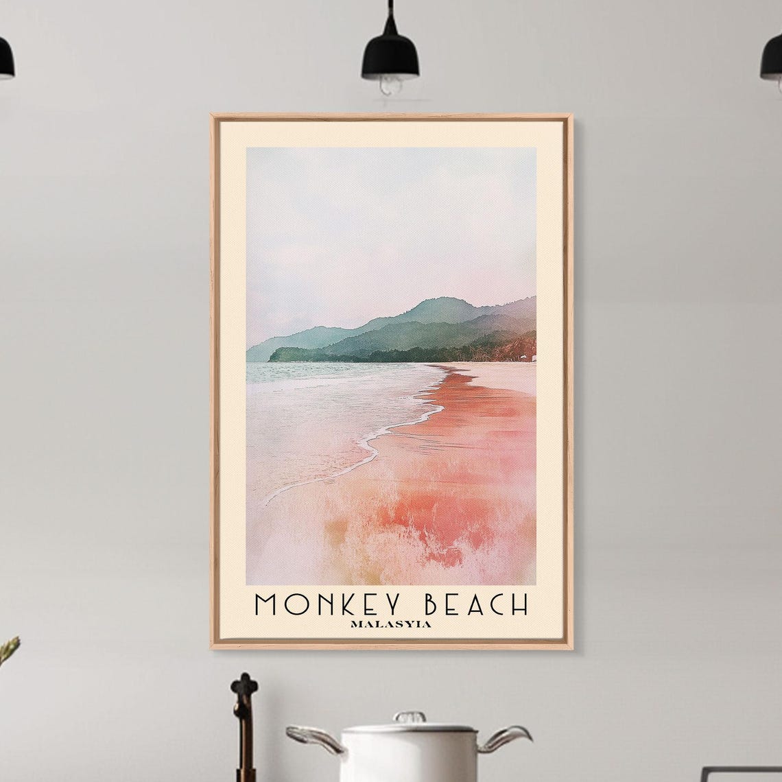 Monkey Beach Malaysia Sunset Calm Shore Palm Hills Watercolor Poster - Image 6