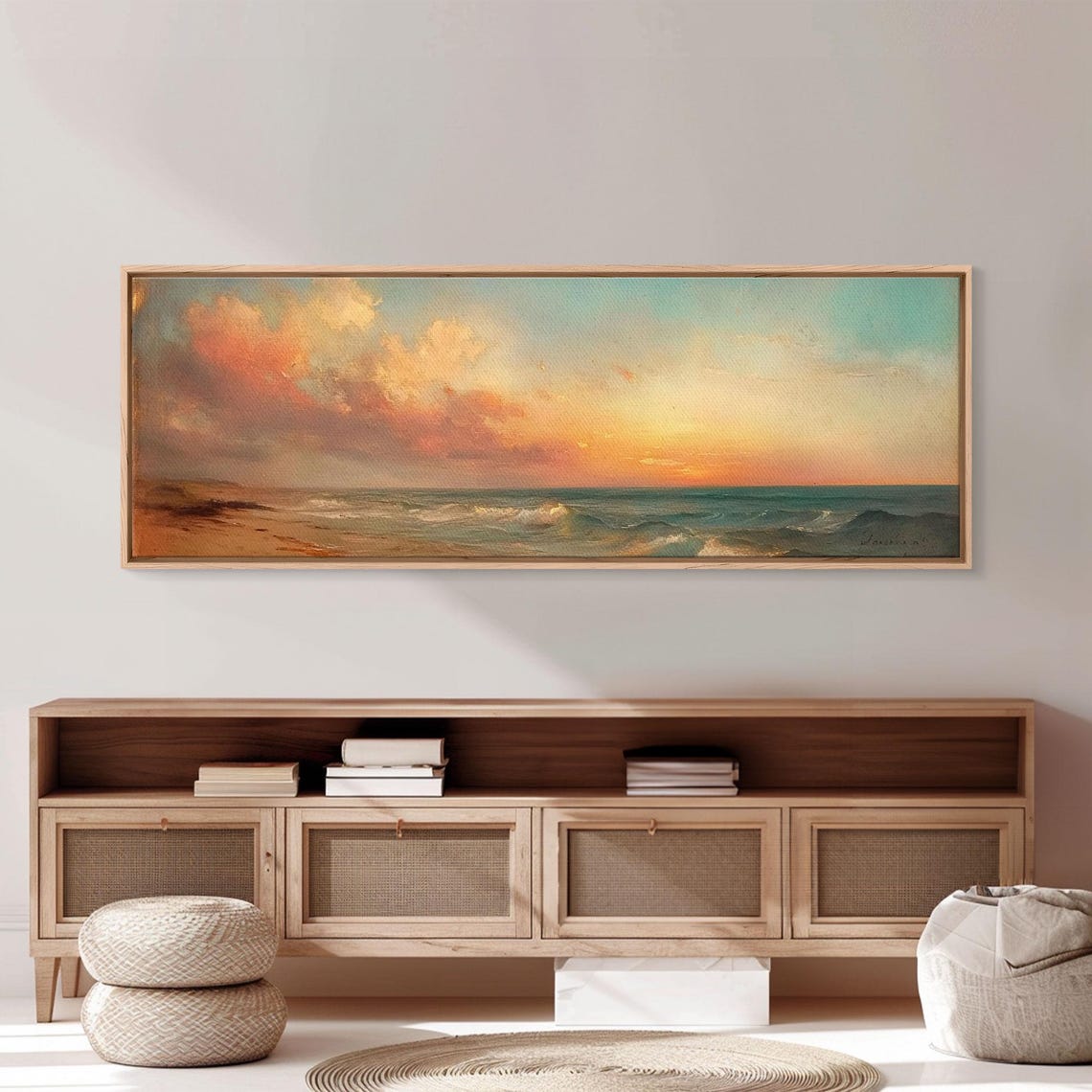 Beach Sunset Painting Golden Waves Warm Sky Coastal Wall Art - Image 5