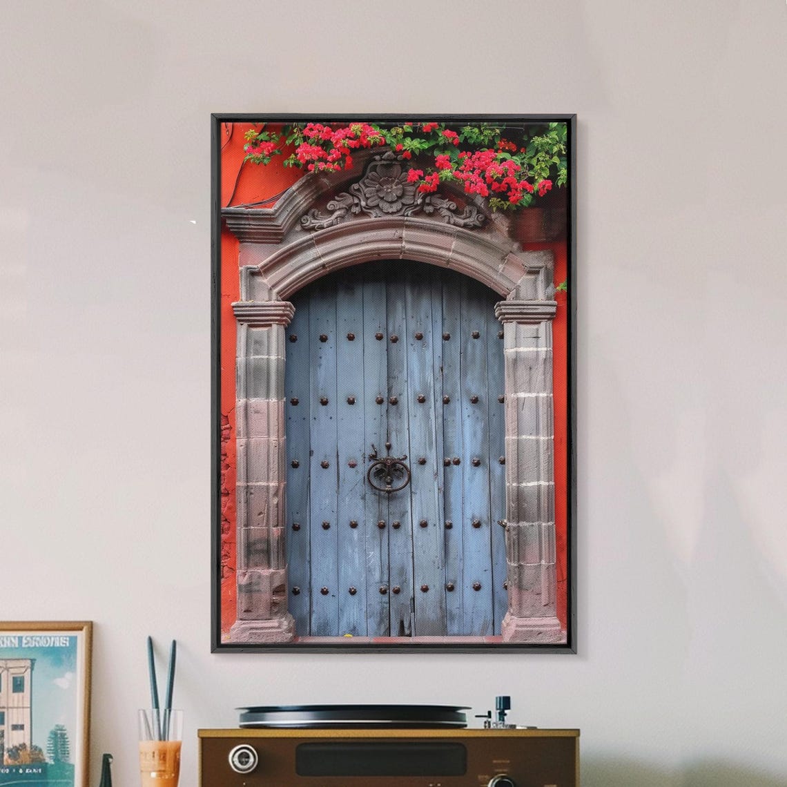 Mexican Style Colorful Architecture Framed Print Tall Art Depicting Traditional Blue Doors - Image 2