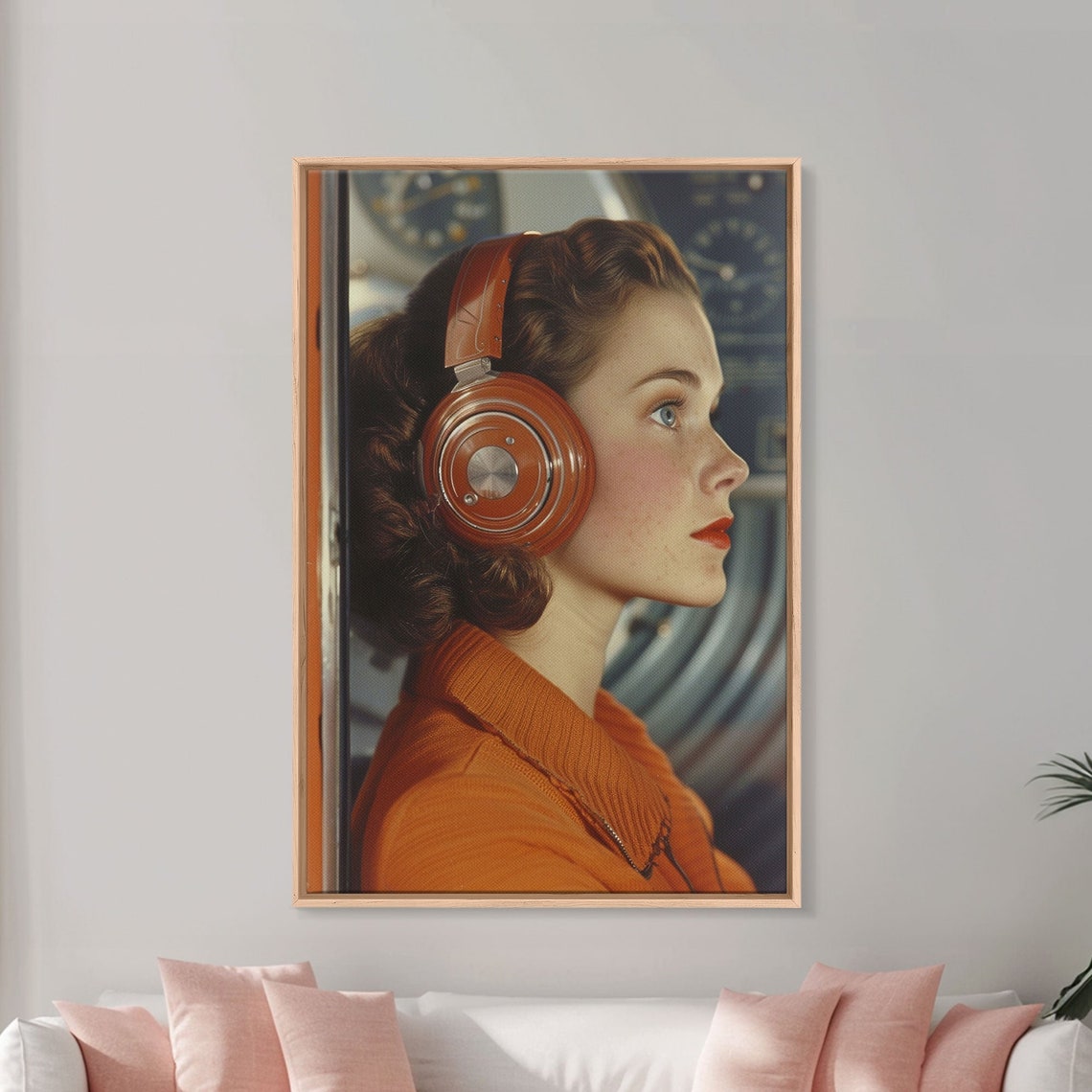 Retro Space Age Woman Headphones Cockpit 1950s Sci Fi Wall Art - Image 2