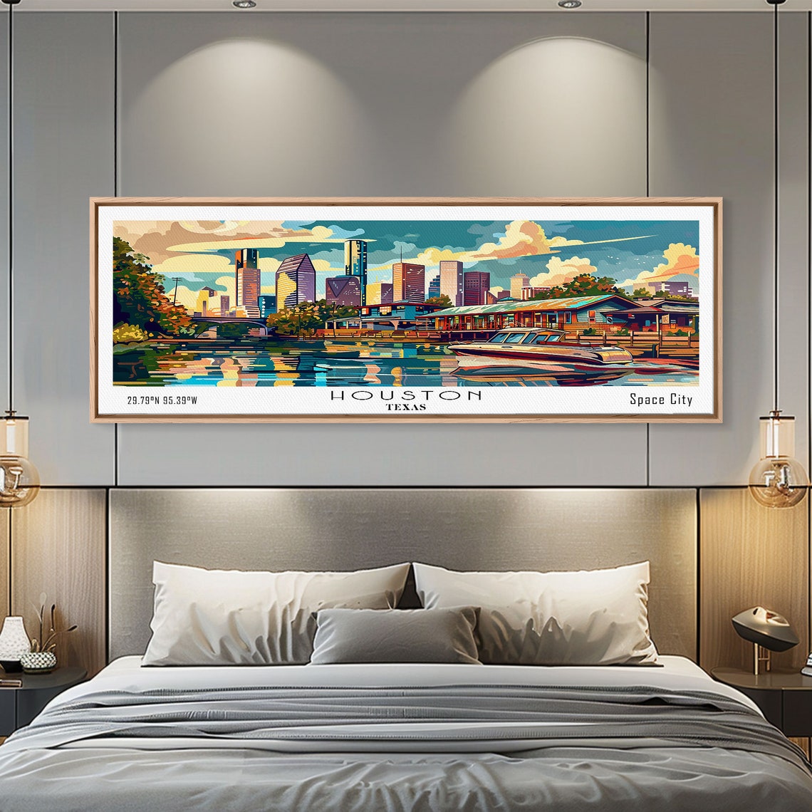 Houston Texas Panoramic Downtown Skyline Bayou Sunset Travel Poster - Image 4