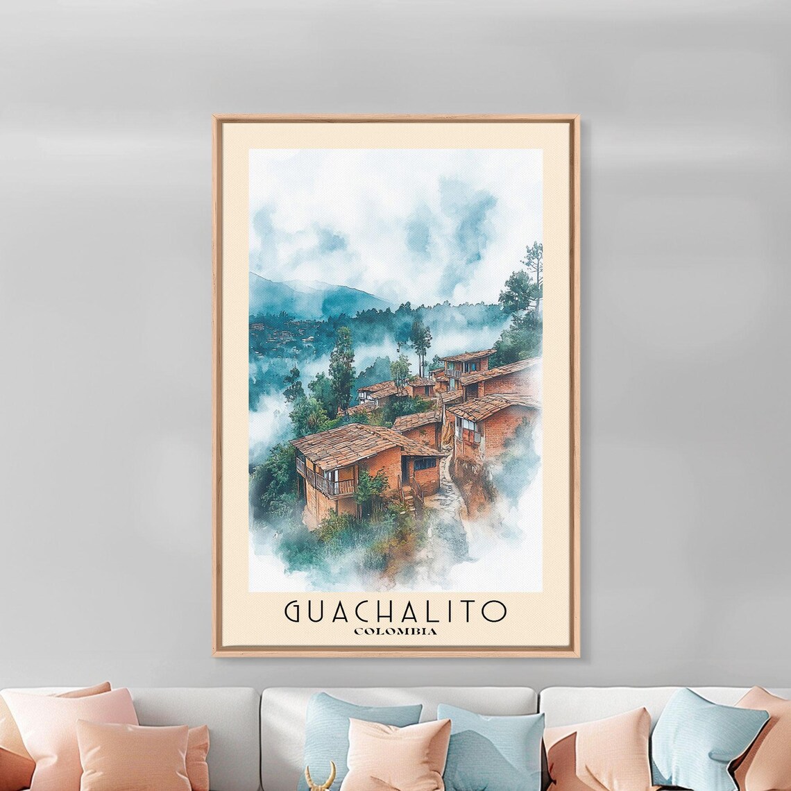 Guachalito Colombia Misty Mountain Village Terracotta Roofs Poster - Image 3