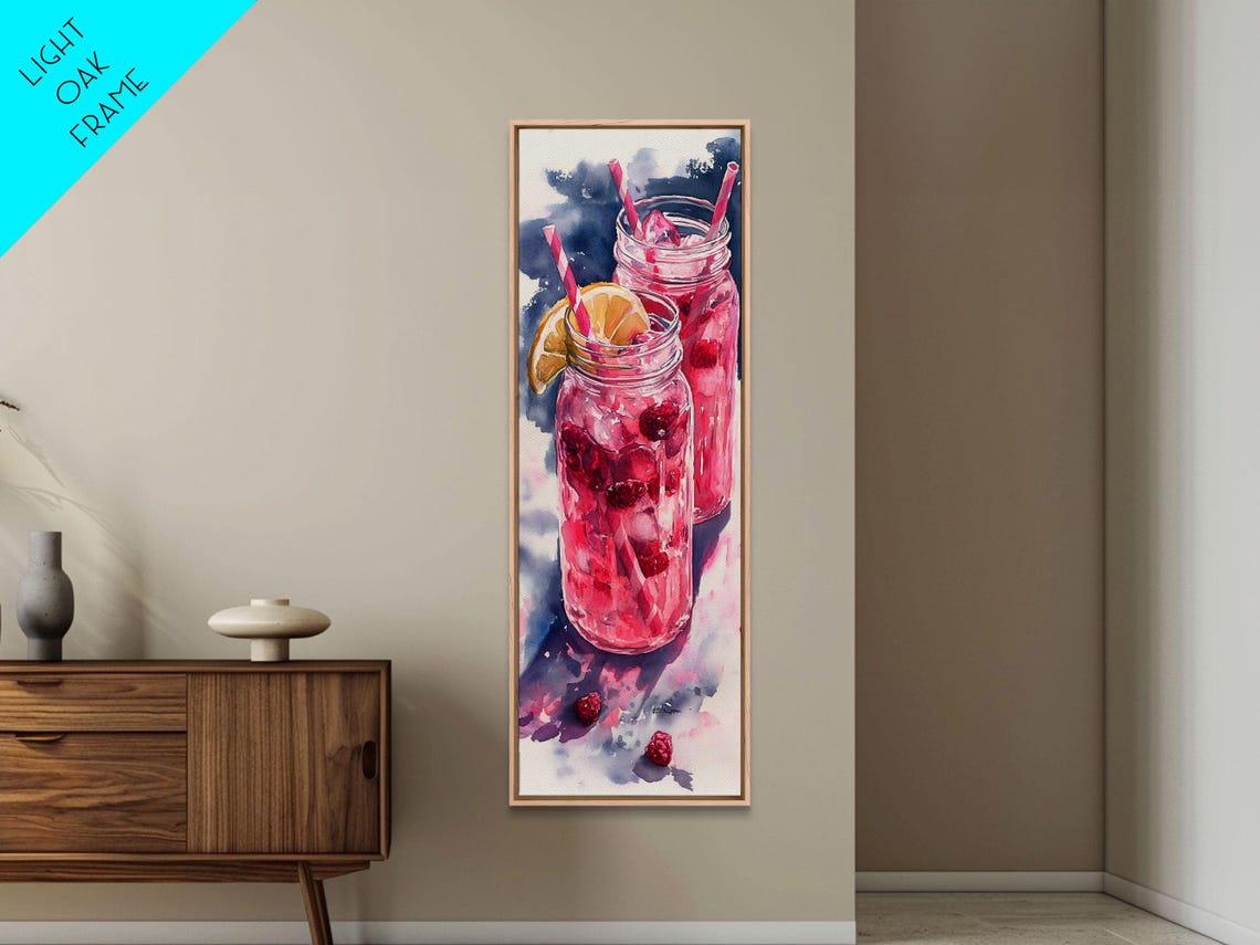 Pink Berry Lemonade Mason Jars Summer Watercolor Kitchen Poster - Image 5