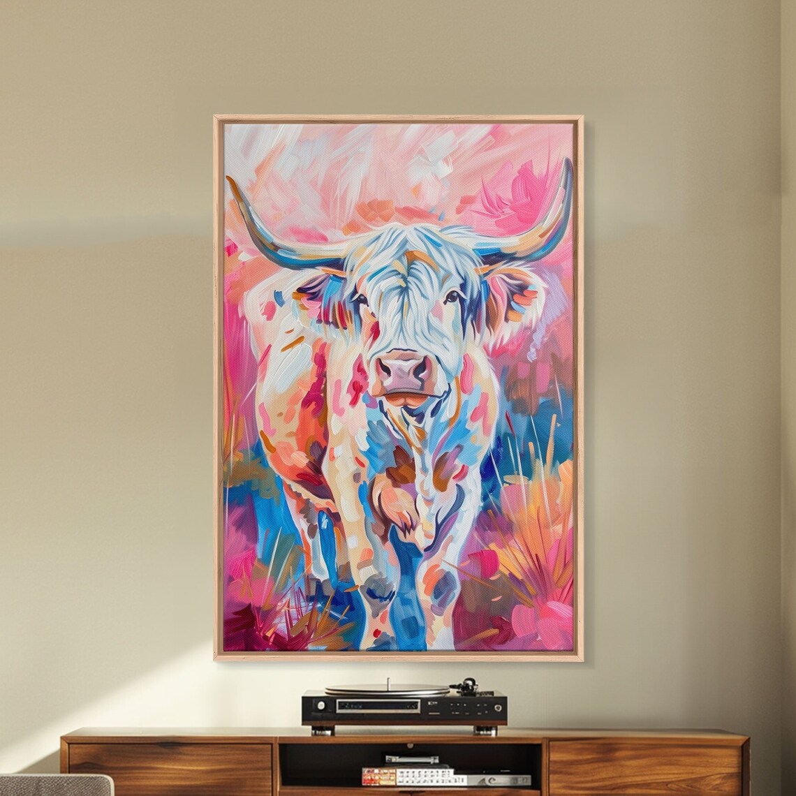 Colorful Highland Cow Art Rustic Farmhouse Wall Decor Vibrant Animal Painting Living Room Art Highland Cow Print - Image 4