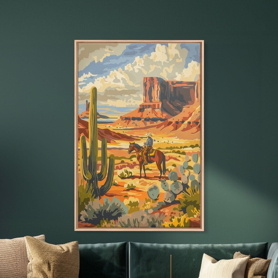 Desert Buttes Cowboy Horseback Cactus Vintage Western Travel Poster - Image 2