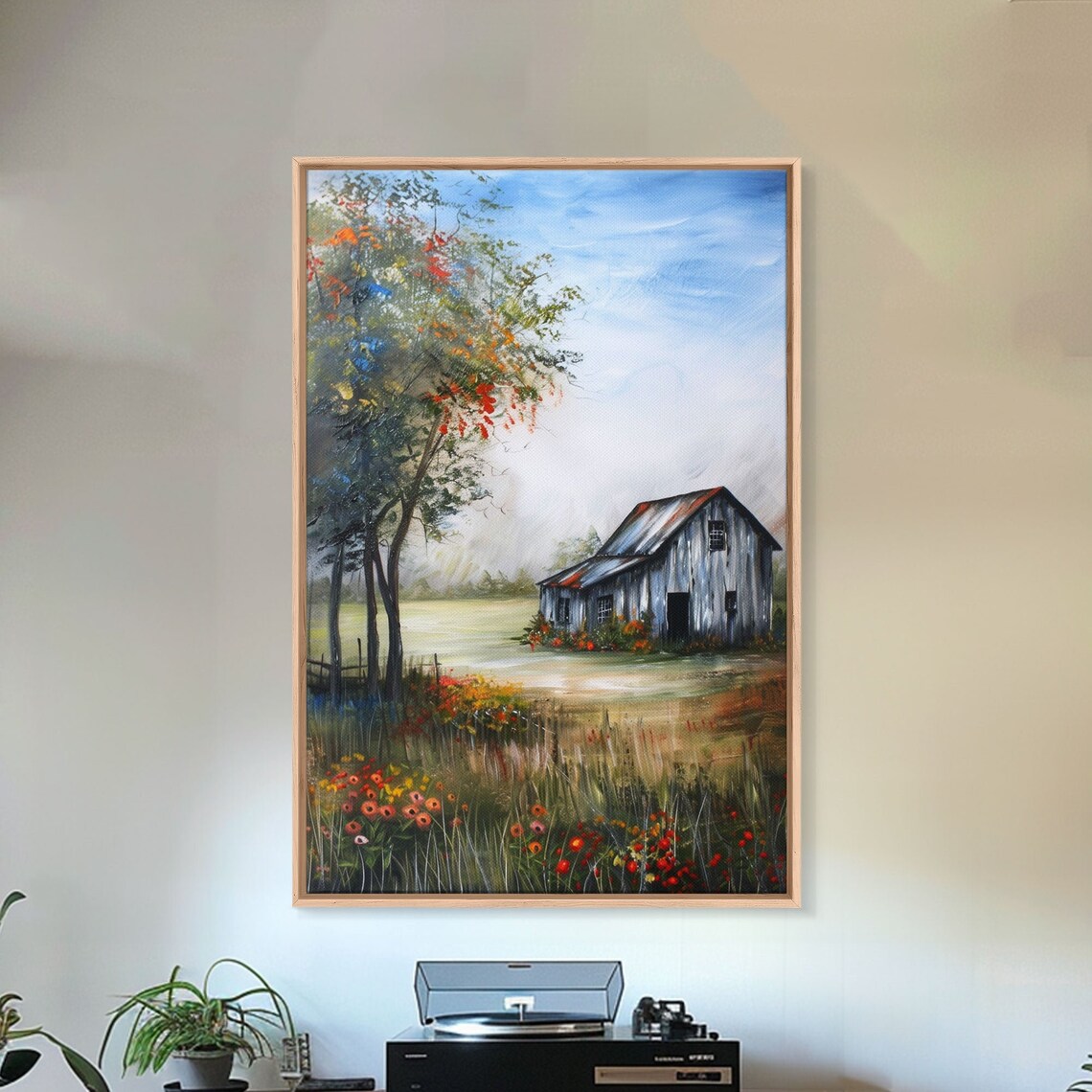 Rustic Old Barn Wildflower Meadow Country Farmhouse Art Poster - Image 2
