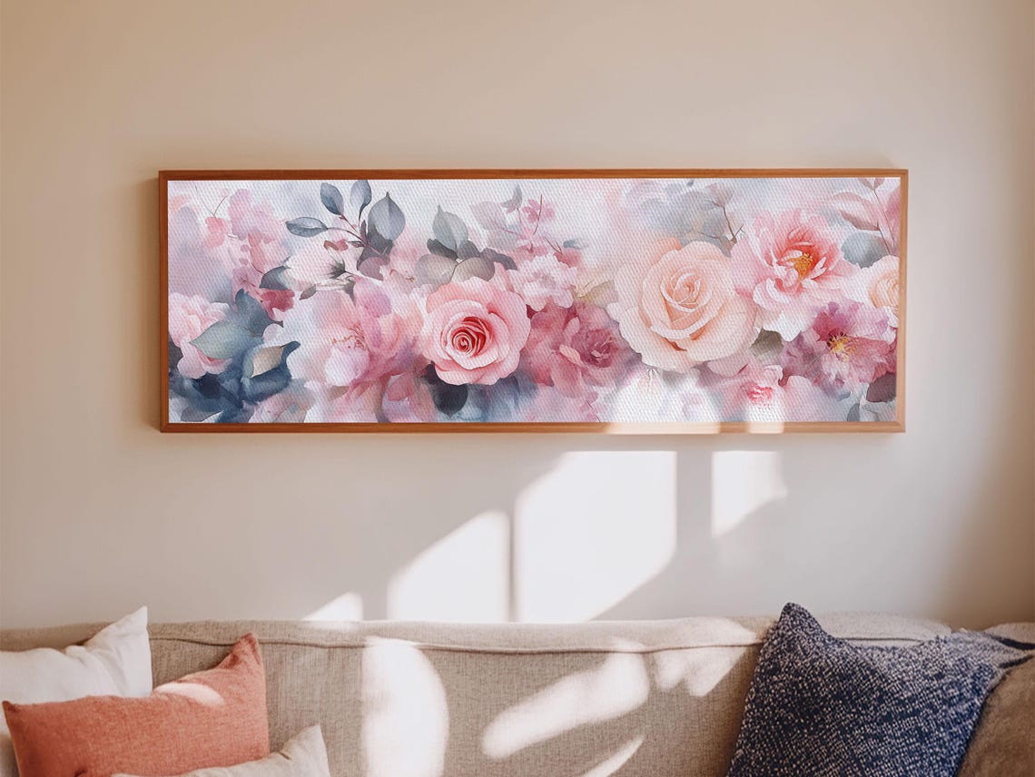 Blush Pink Roses Eucalyptus Garland Watercolor Botanical Wall Art - Image 6